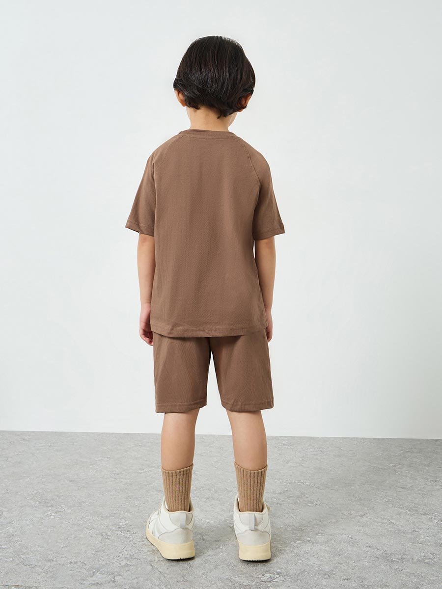 Boys Raglan Sleeve T-shirt and Badge Detail Shorts Set