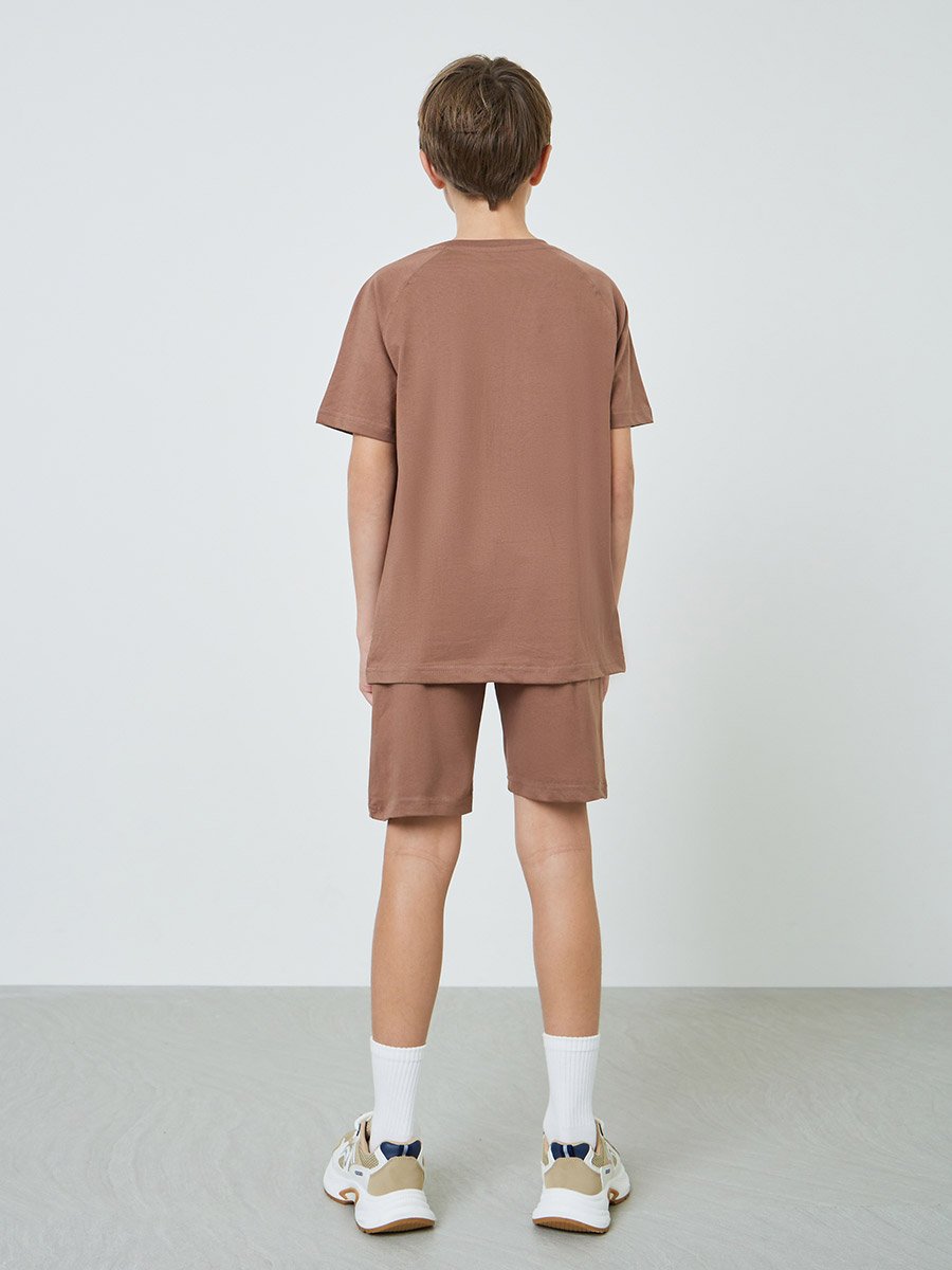 Teen Boys Raglan Sleeve T-shirt and Badge Detail Shorts Set