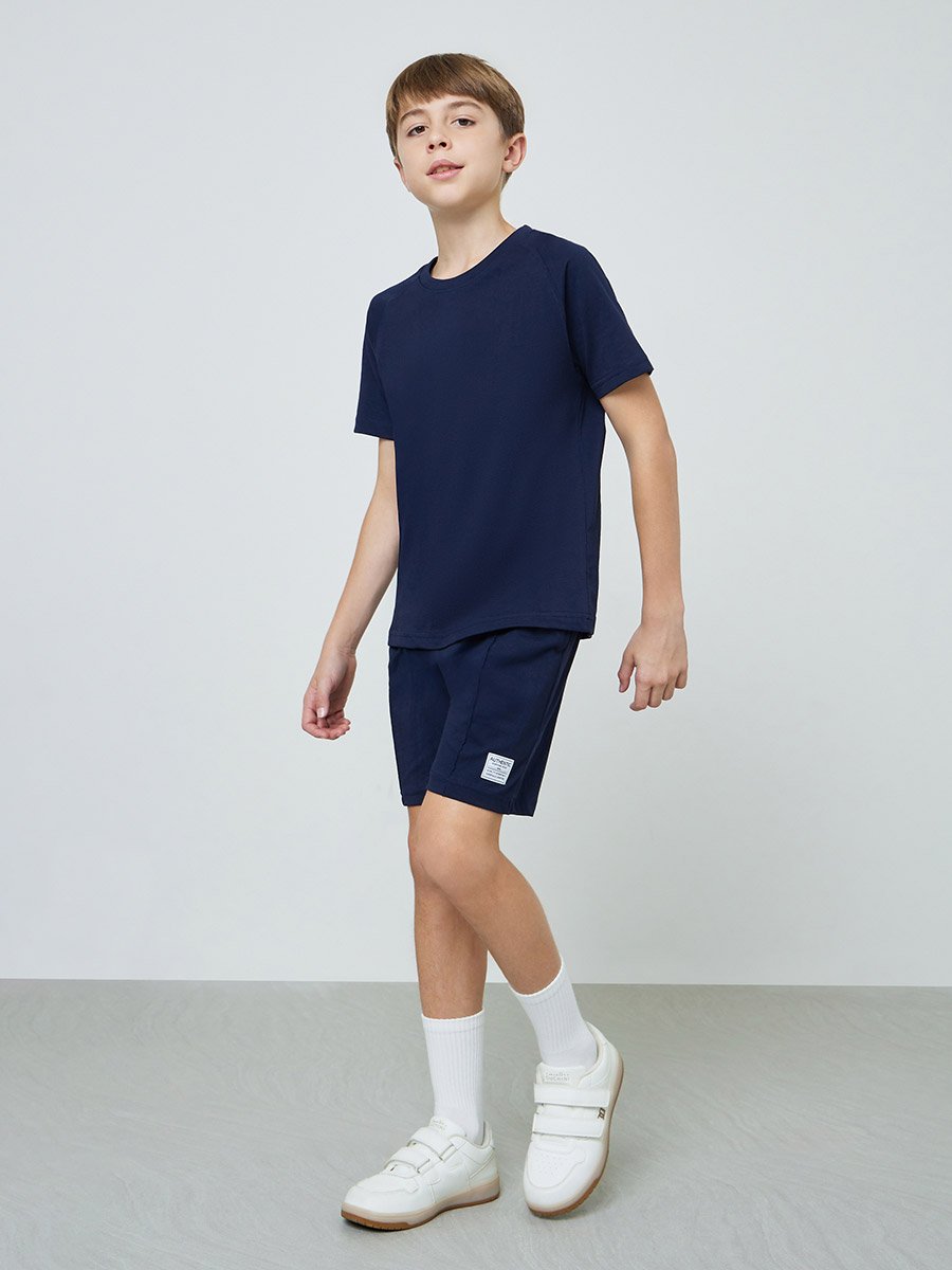 Teen Boys Raglan Sleeve T-shirt and Badge Detail Shorts Set