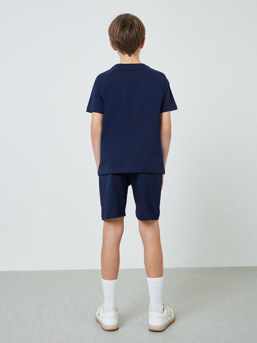 Teen Boys Raglan Sleeve T-shirt and Badge Detail Shorts Set
