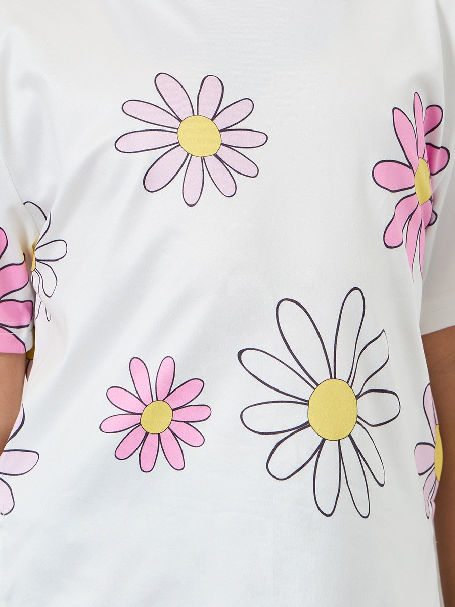 Girls Floral Print Regular Fit T-Shirt
