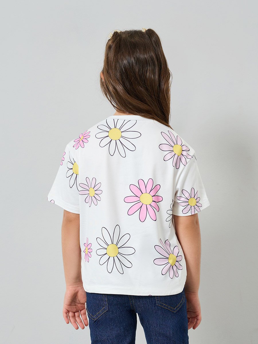 Girls Floral Print Regular Fit T-Shirt