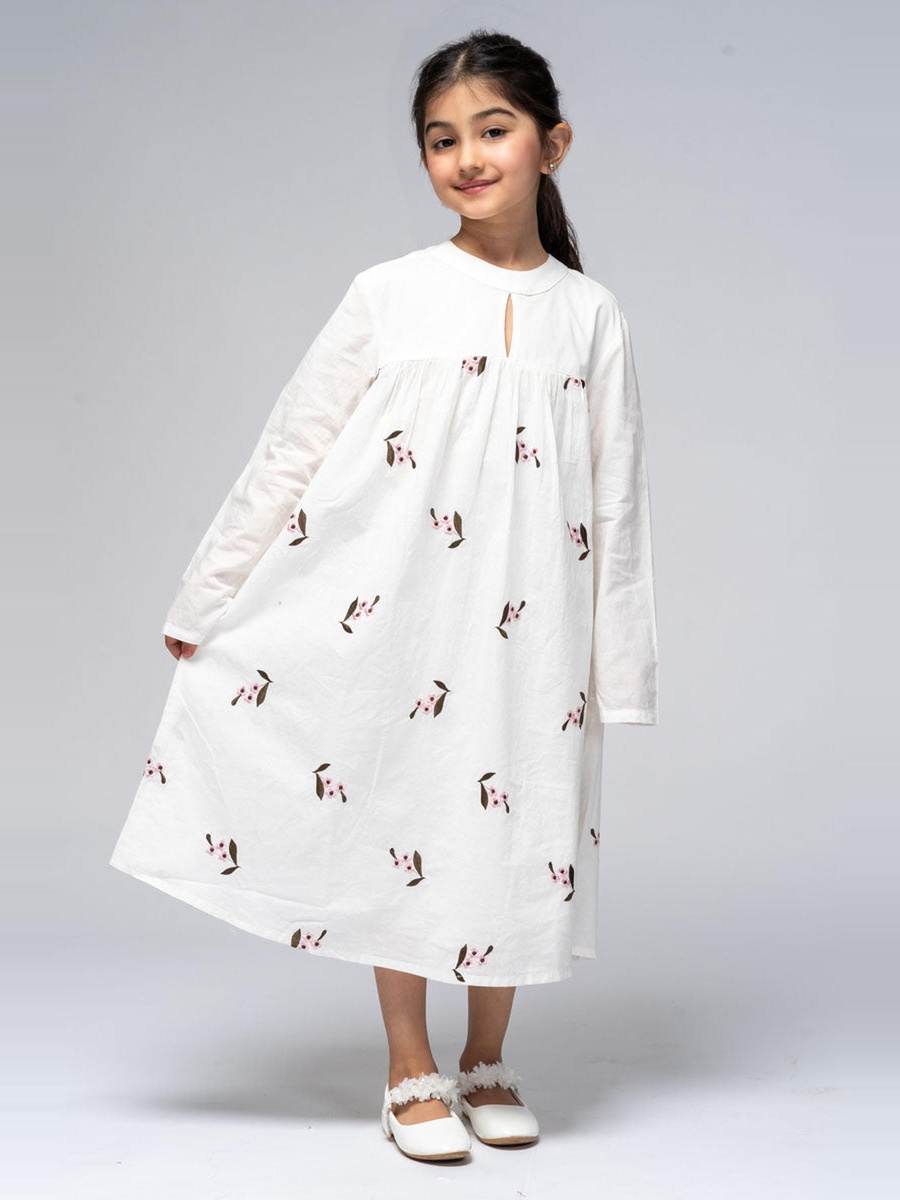 Embroidered Dress with Long Sleeves