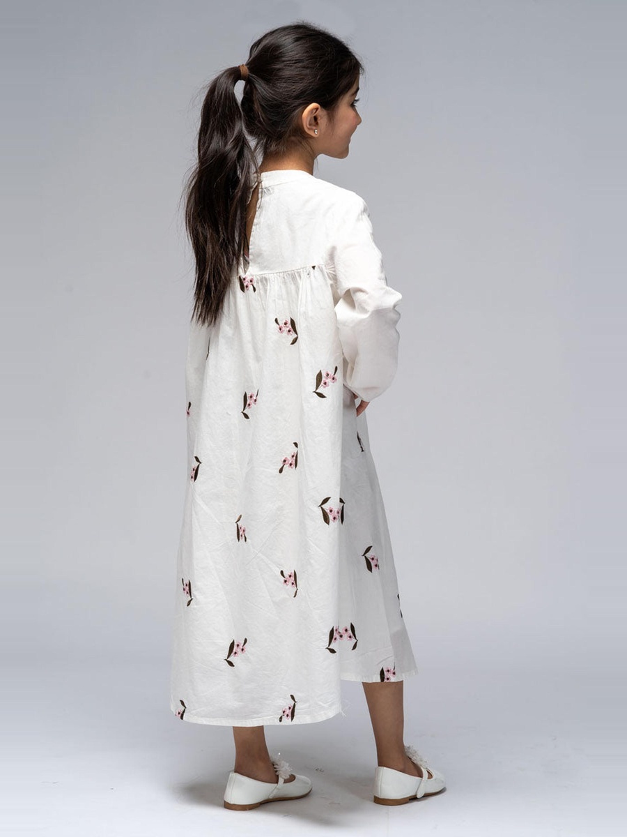 Embroidered Dress with Long Sleeves