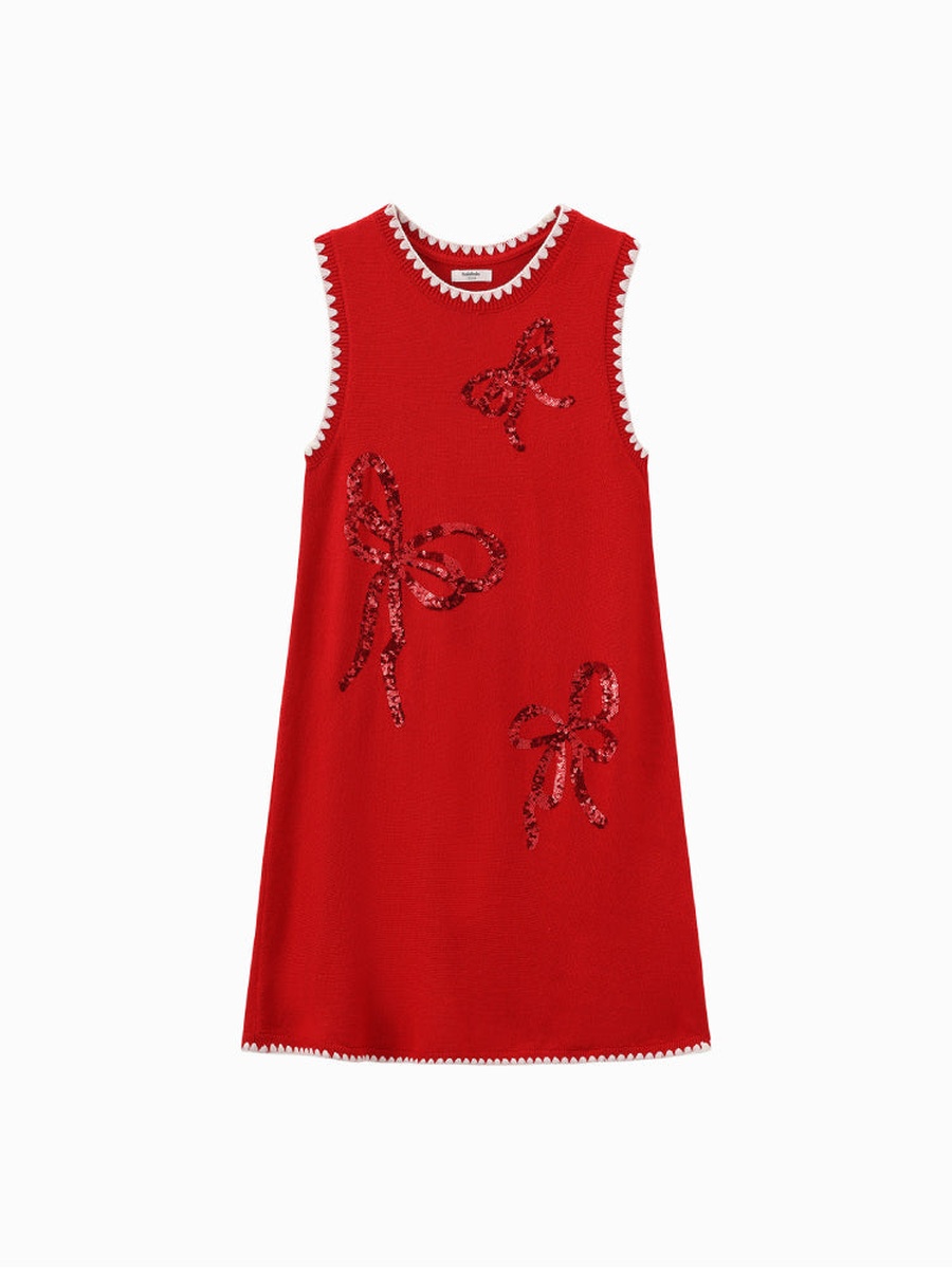 Sleeveless Dress with Sequin Bow Detail