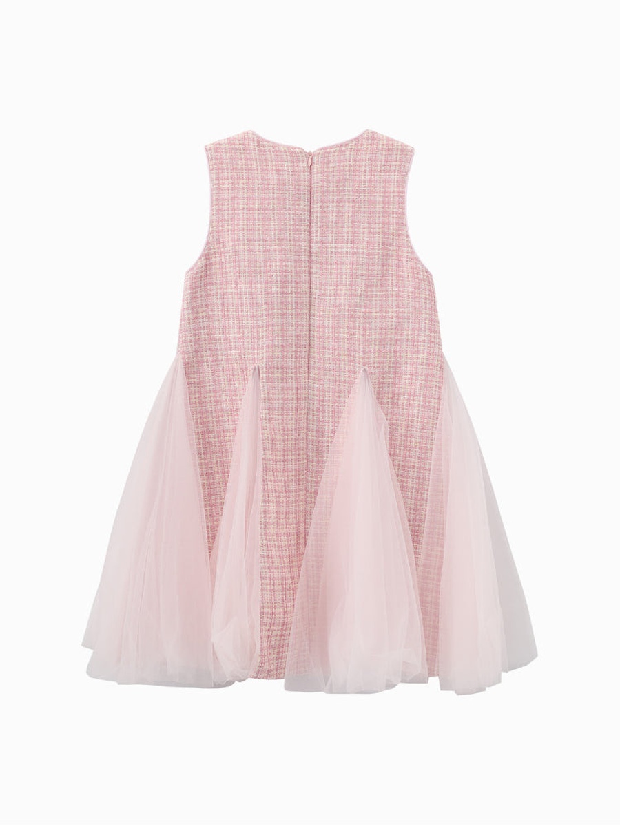 Sleeveless Dress with Tulle Panels
