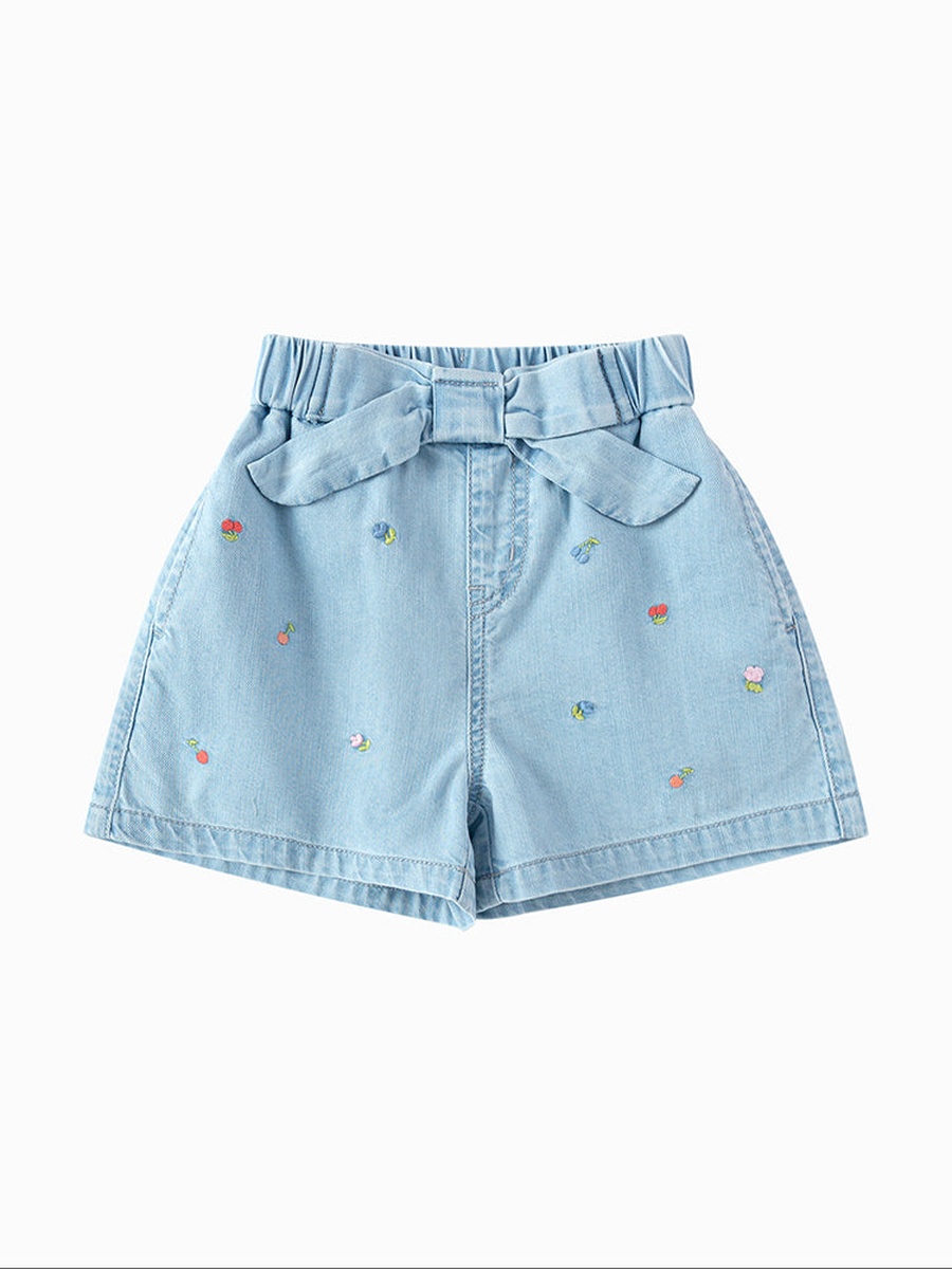Shorts with Embroidery And Faux Pearl Detail