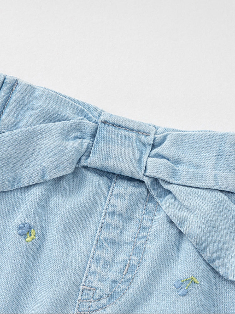 Shorts with Embroidery And Faux Pearl Detail