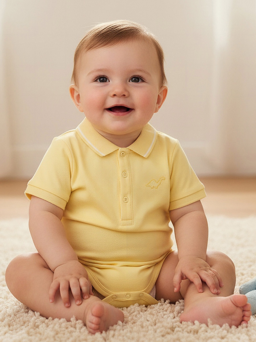 Polo Neck Short Sleeves Bodysuit with Snap Closure
