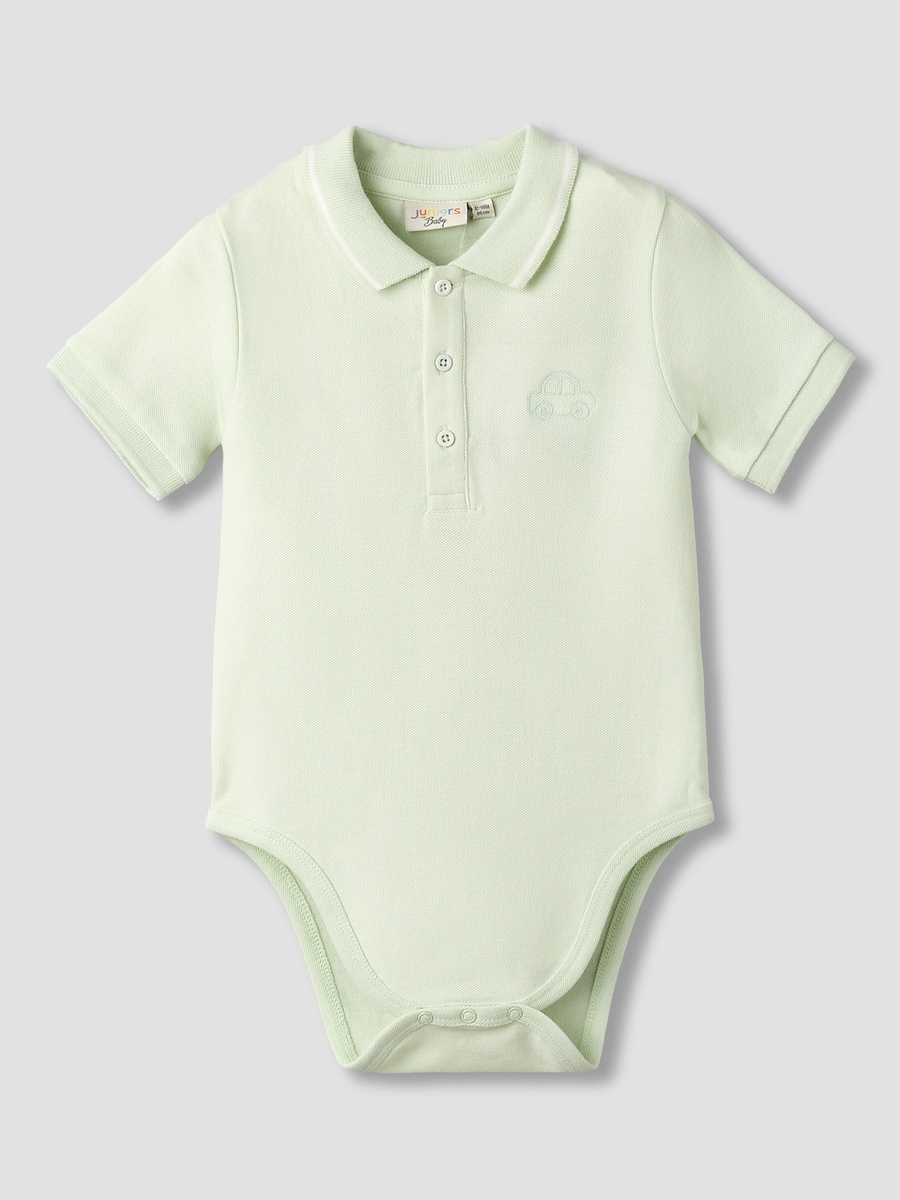 Polo Neck Short Sleeves Bodysuit with Snap Closure