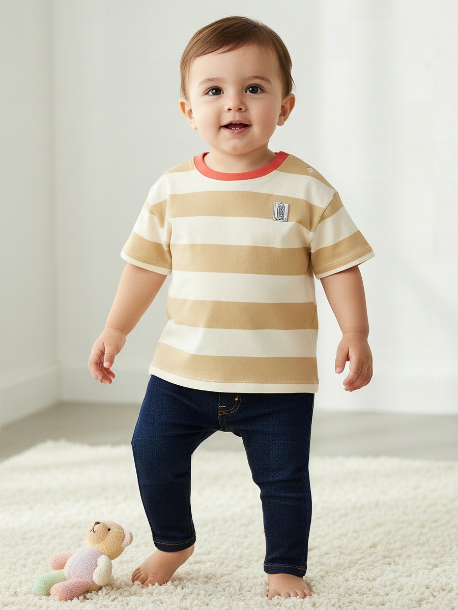 Crew Neck Short Sleeves T-Shirt with Stripes