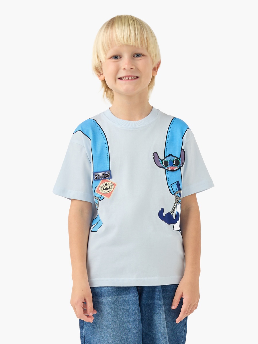Crew Neck Short Sleeves T-Shirt with Stitch Print