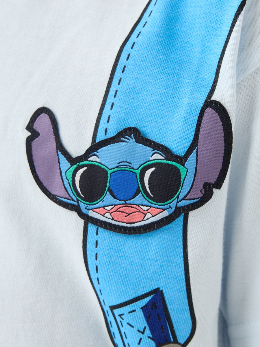 Crew Neck Short Sleeves T-Shirt with Stitch Print
