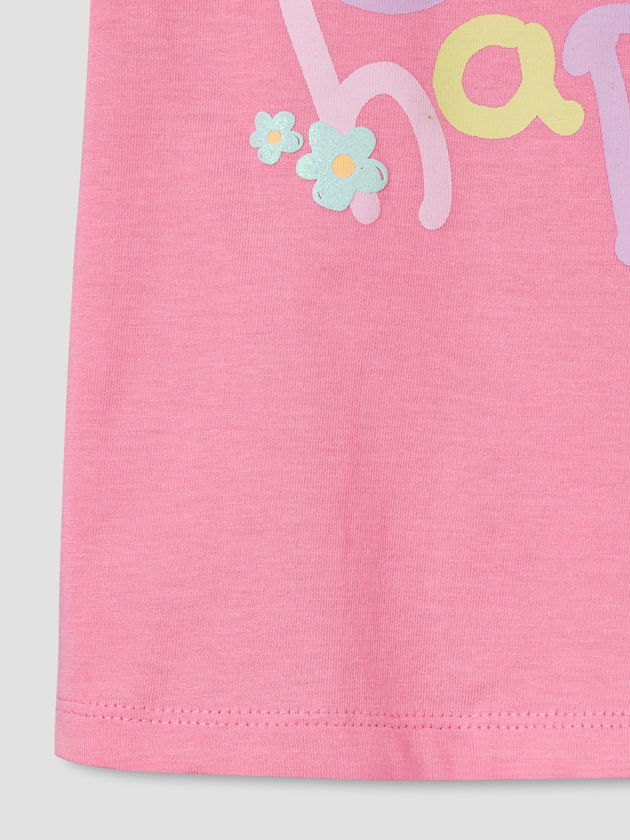 Round Neck Cap Sleeves T-Shirt with Slogan Print