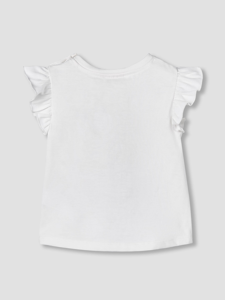 Round Neck Ruffle Cap Sleeves T-Shirt with Graphic Print