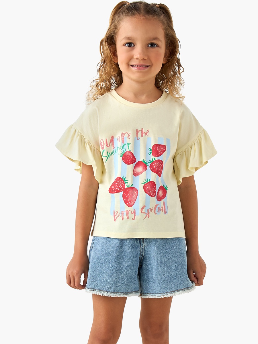 Crew Neck Short Sleeves T-Shirt with Strawberry Print