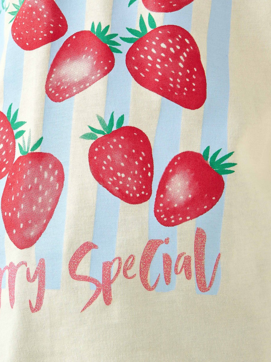 Crew Neck Short Sleeves T-Shirt with Strawberry Print