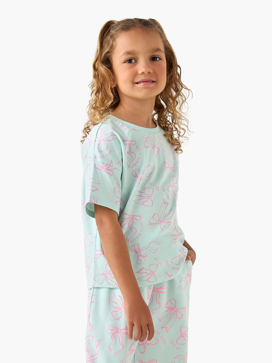 Crew Neck Short Sleeves T-Shirt with Bow Print