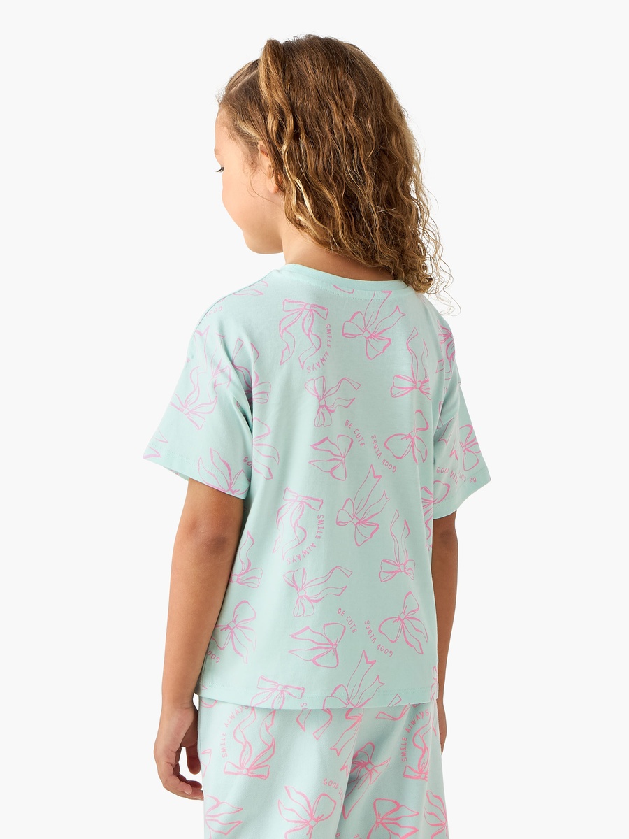 Crew Neck Short Sleeves T-Shirt with Bow Print