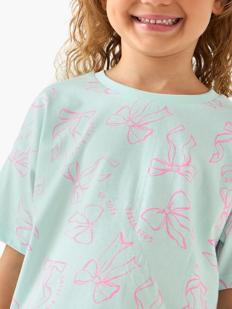 Crew Neck Short Sleeves T-Shirt with Bow Print