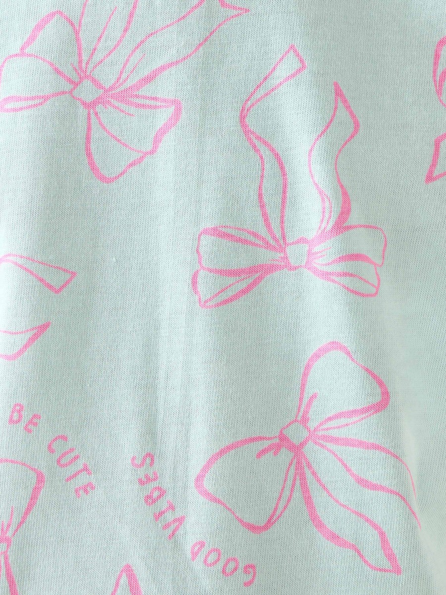 Crew Neck Short Sleeves T-Shirt with Bow Print