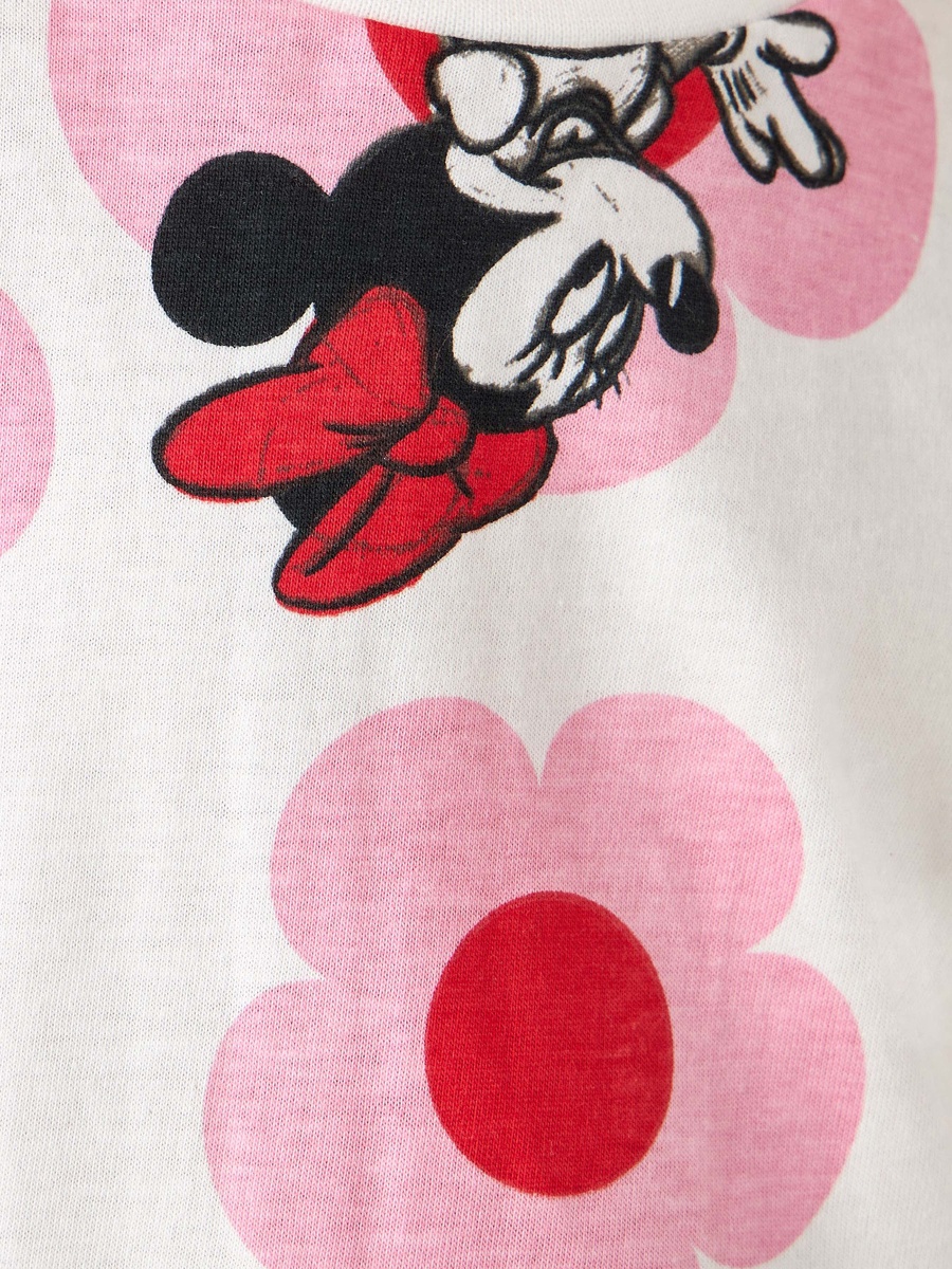 Crew Neck Short Ruffle Sleeves T-Shirt with Minnie Mouse Print