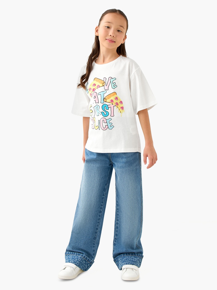 Crew Neck Short Sleeves T-Shirt with Pizza Print