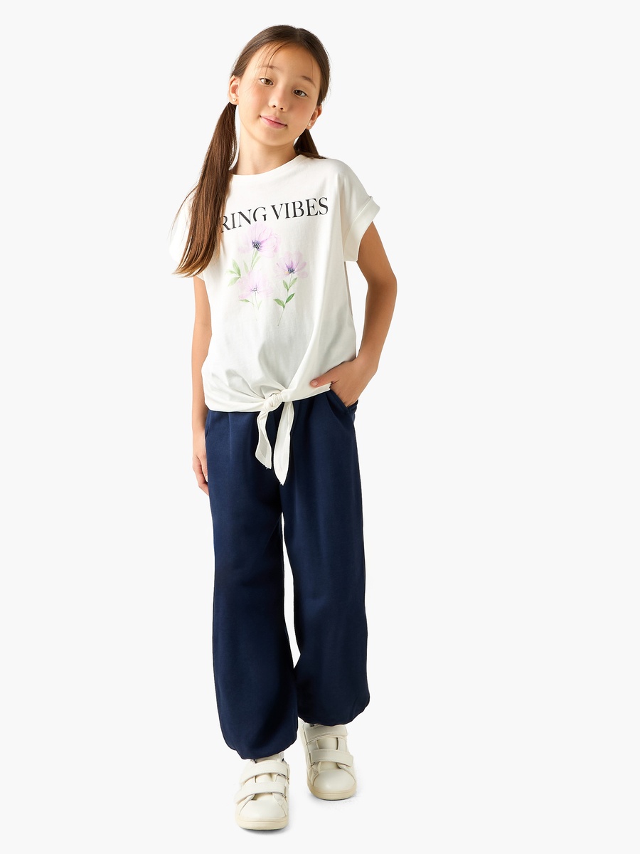 Crew Neck Short Sleeves T-Shirt with Tie-Up Detail