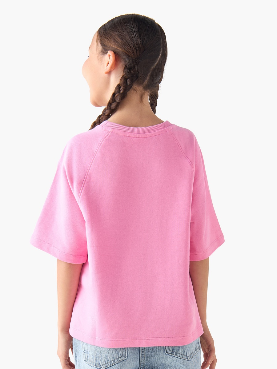 Crew Neck Short Raglan Sleeves T-Shirt with Angel Foil Print