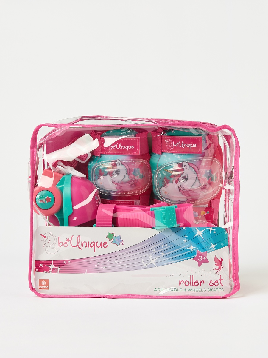 Unicorn Print Roller Skates with Elbow and Knee Pads