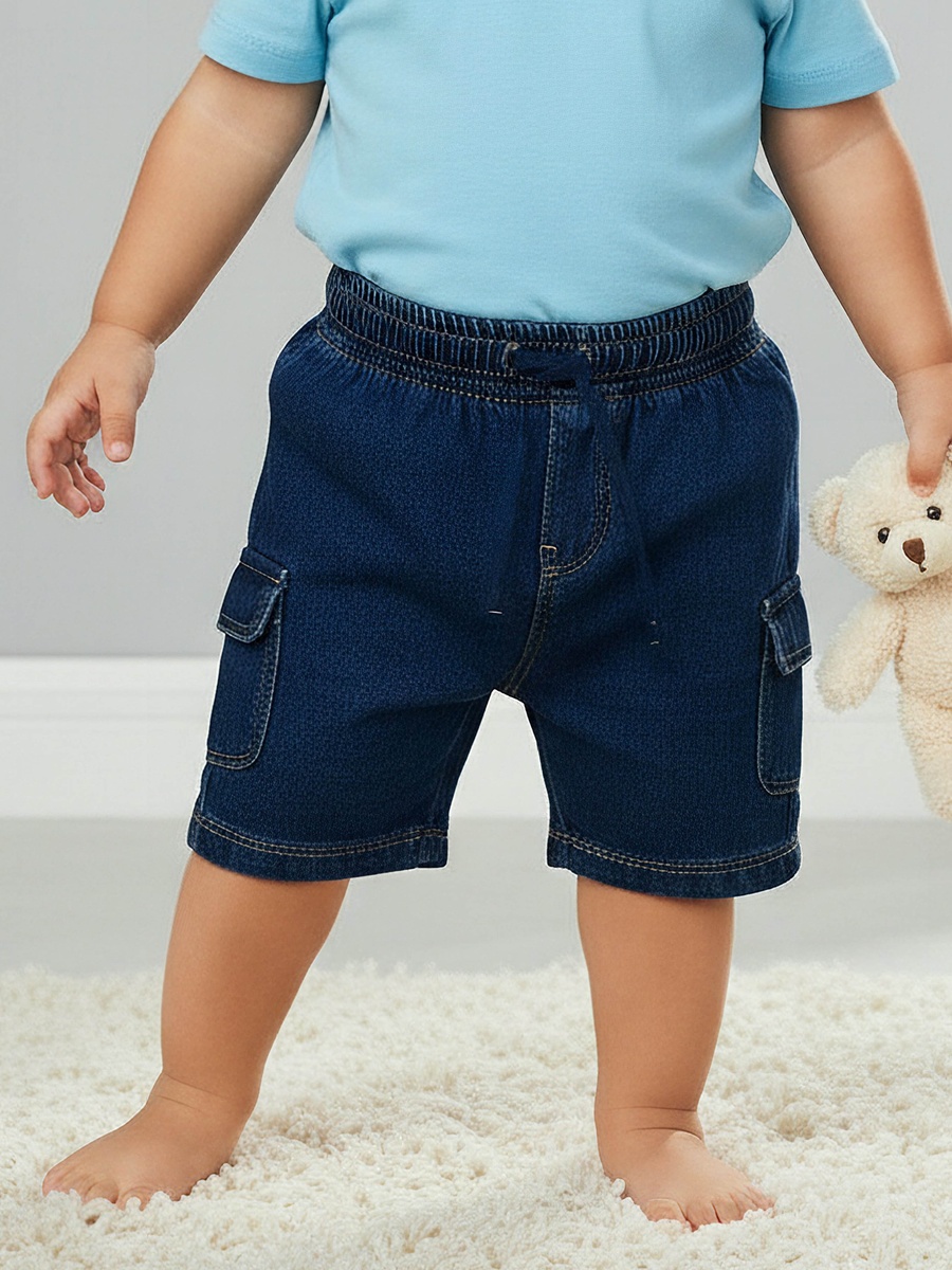 Drawstring Waist Denim Shorts with Cargo Pockets