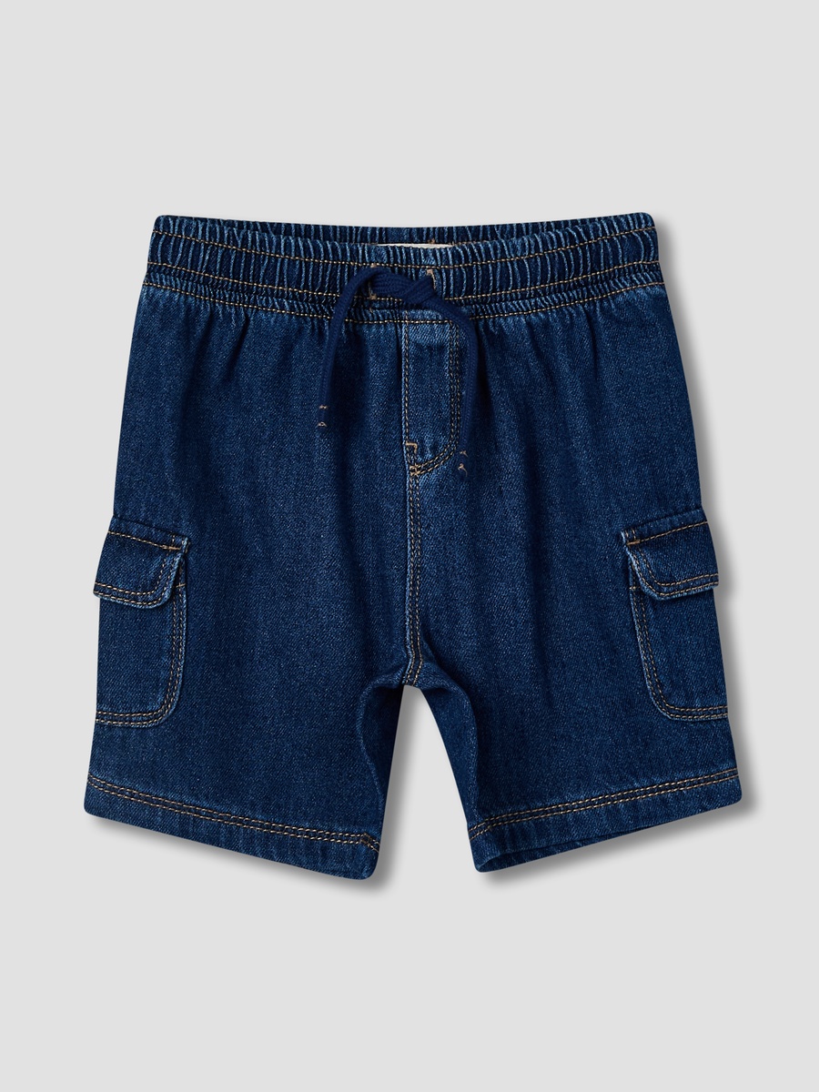 Drawstring Waist Denim Shorts with Cargo Pockets