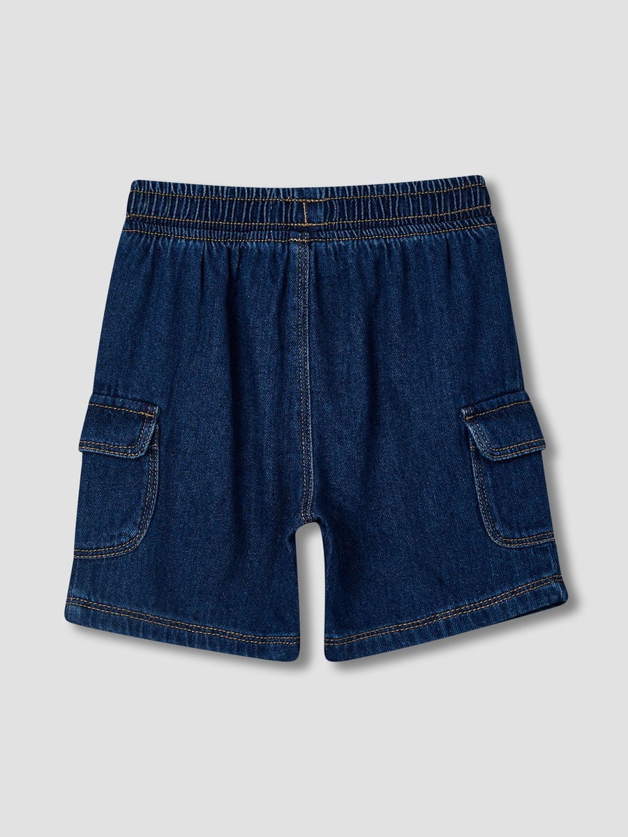 Drawstring Waist Denim Shorts with Cargo Pockets
