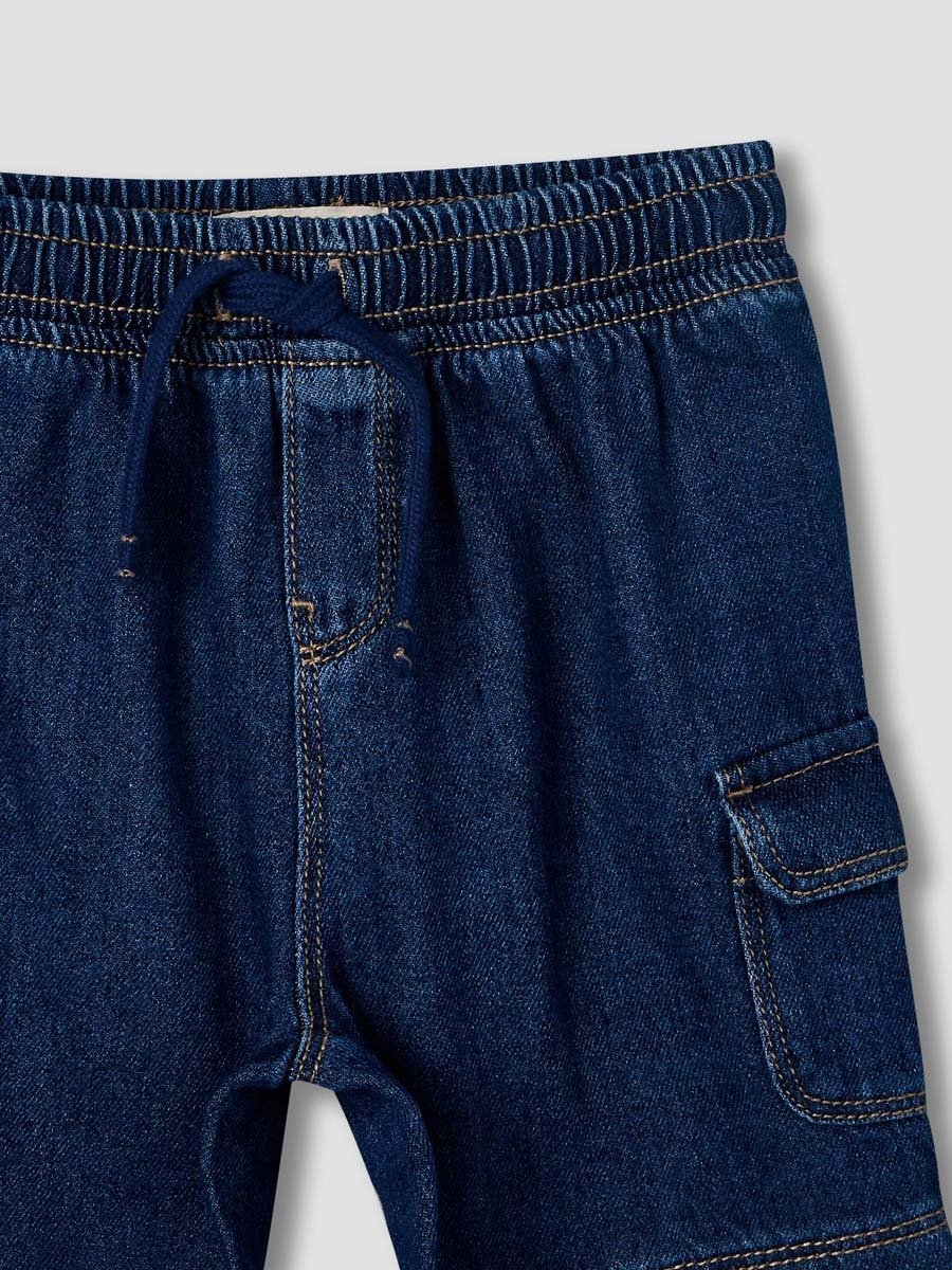 Drawstring Waist Denim Shorts with Cargo Pockets