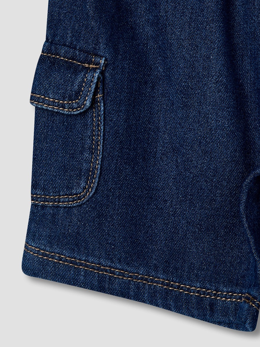 Drawstring Waist Denim Shorts with Cargo Pockets