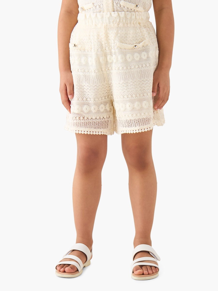 Elastic Waist Shorts with Lace Texture