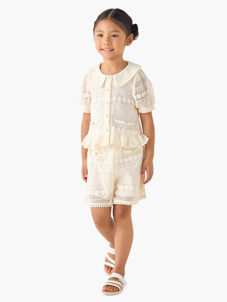 Elastic Waist Shorts with Lace Texture