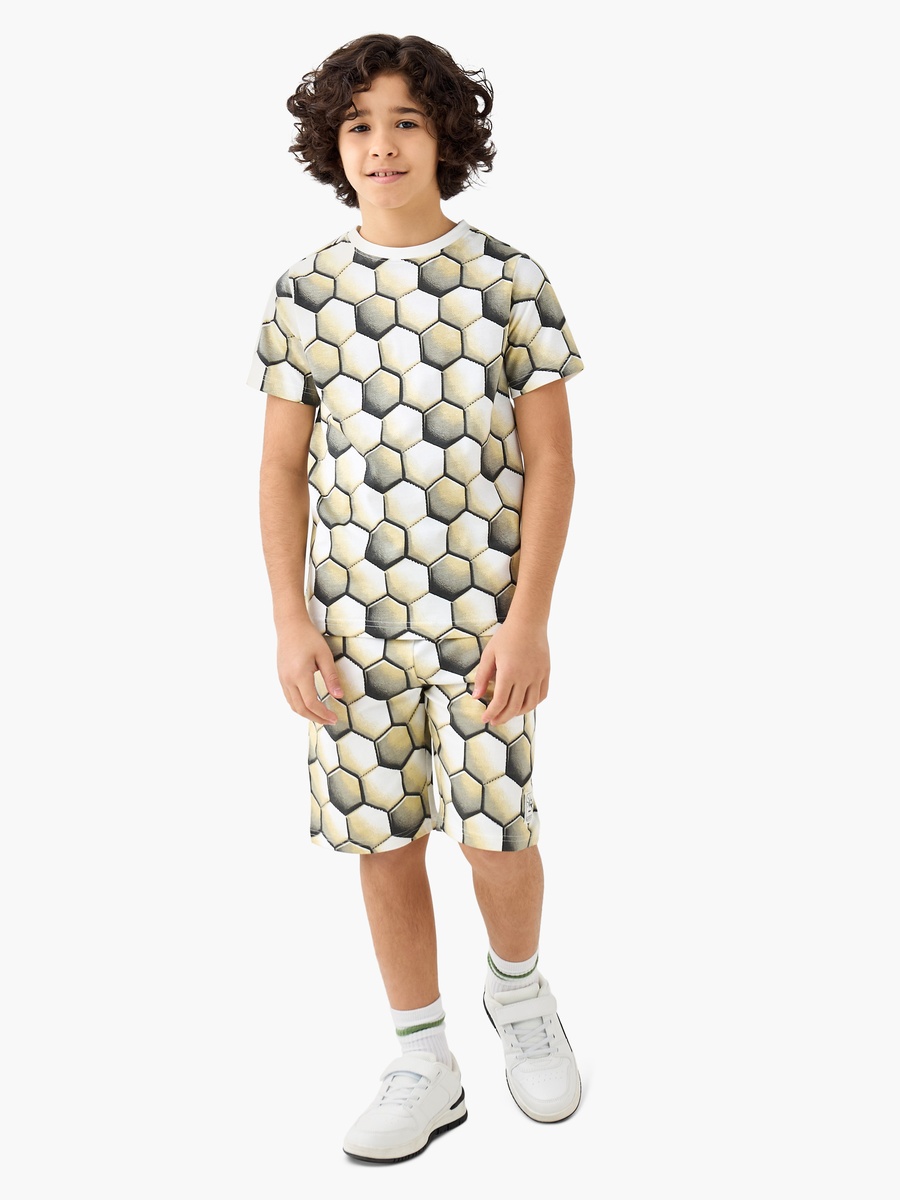 Drawstring Waist Shorts with Geometric Print