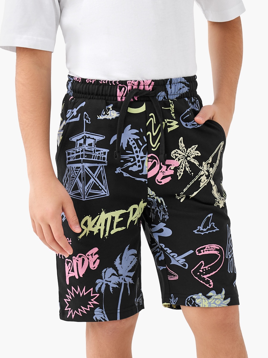 Drawstring Waist Shorts with Graphic Print