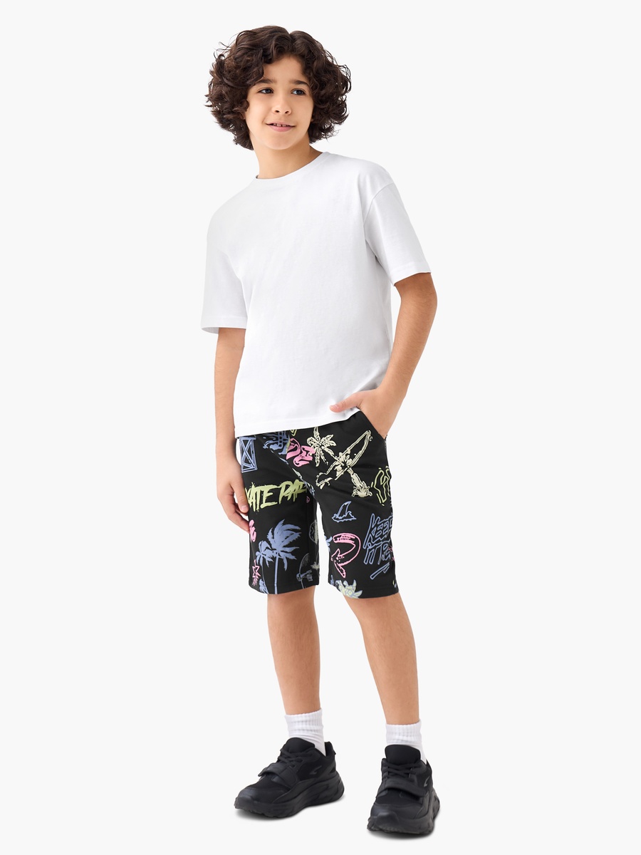 Drawstring Waist Shorts with Graphic Print
