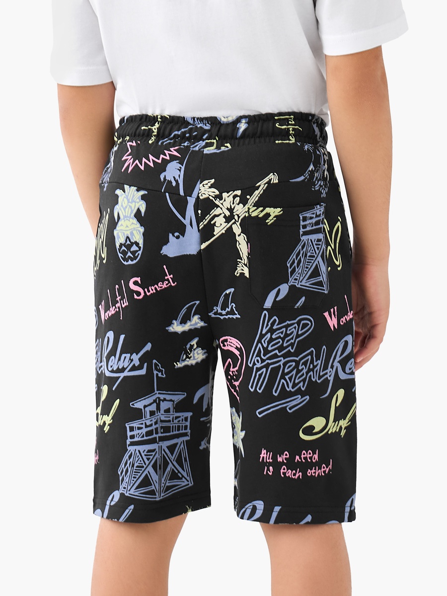 Drawstring Waist Shorts with Graphic Print