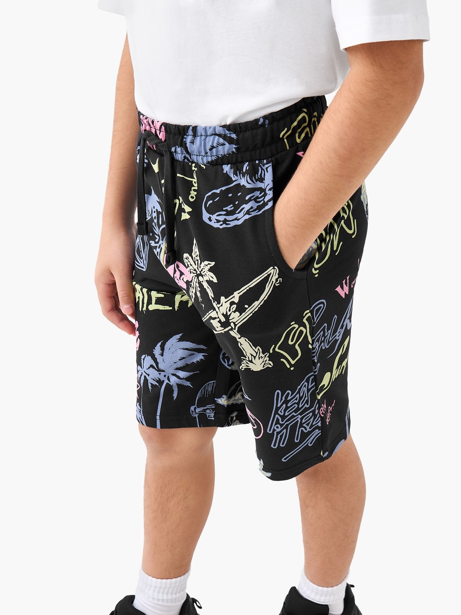 Drawstring Waist Shorts with Graphic Print