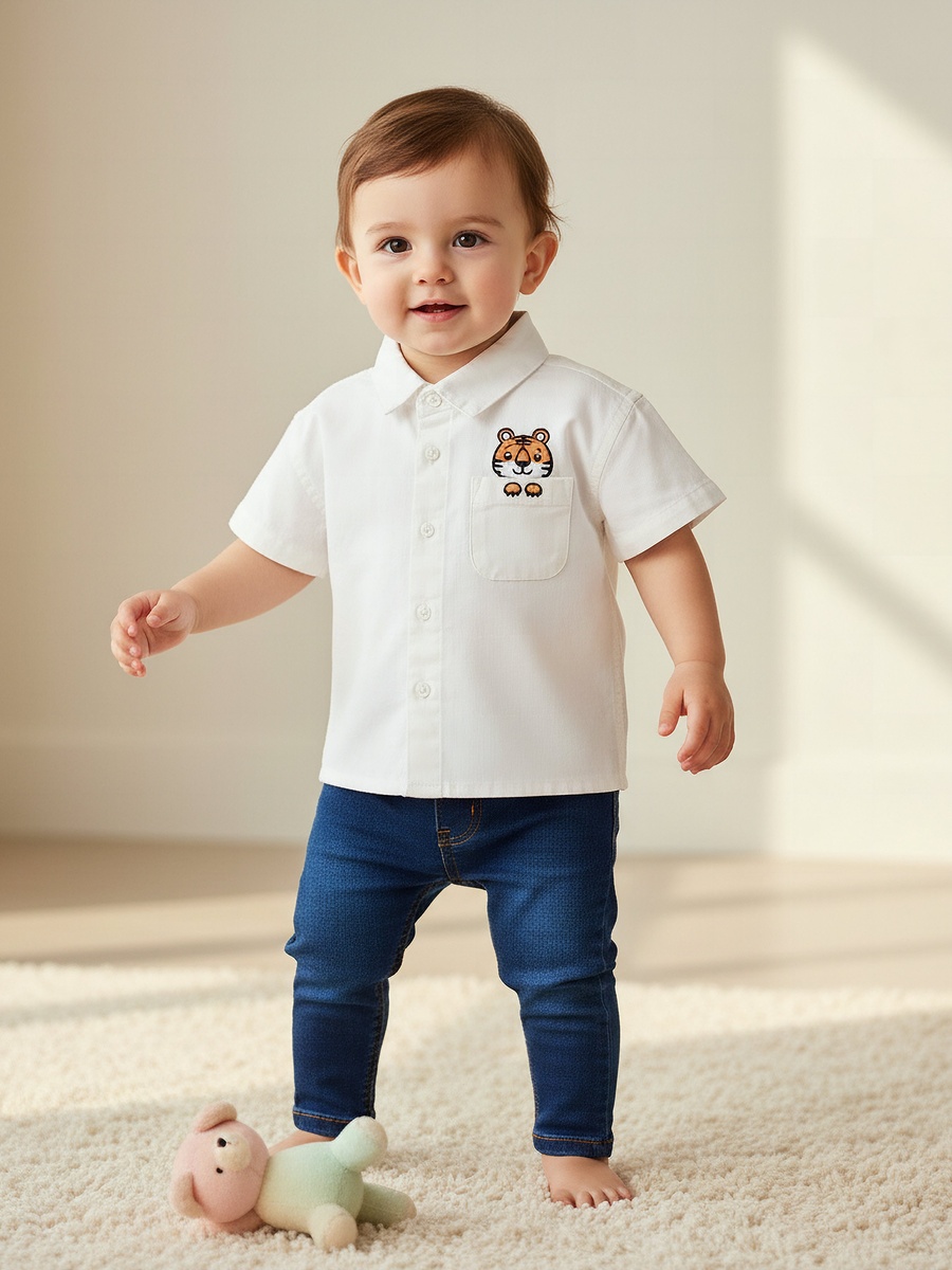 Short Sleeves Shirt with Tiger Embroidery