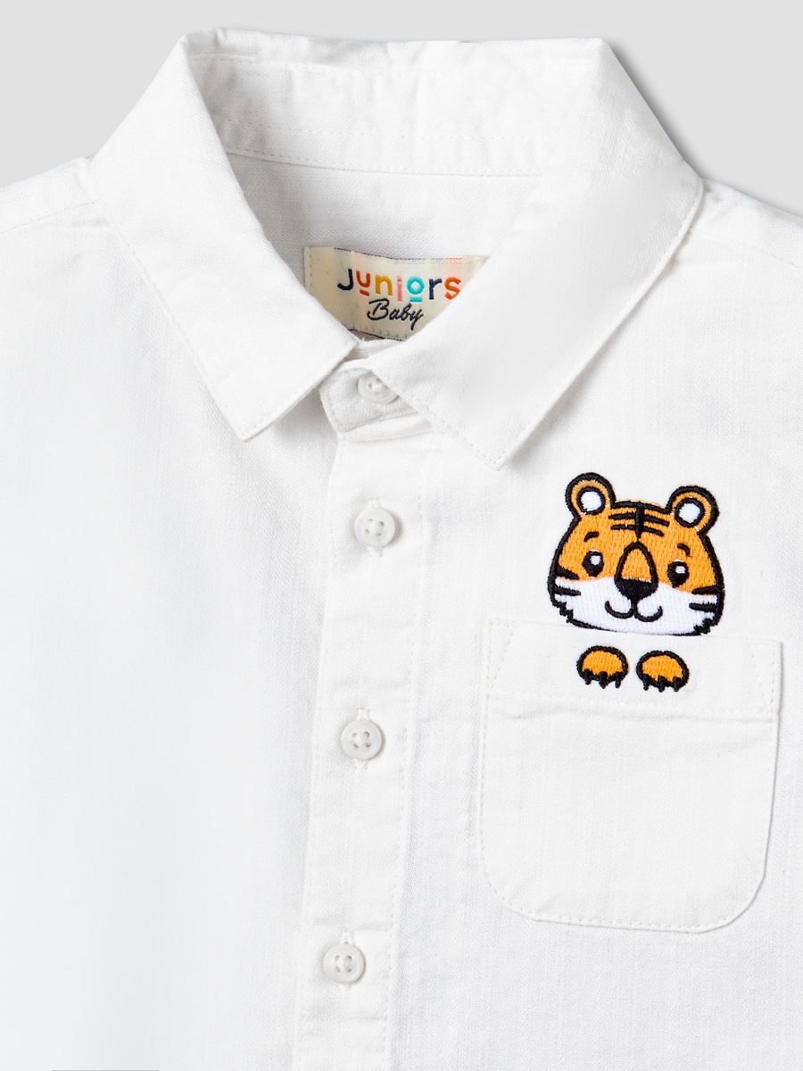 Short Sleeves Shirt with Tiger Embroidery