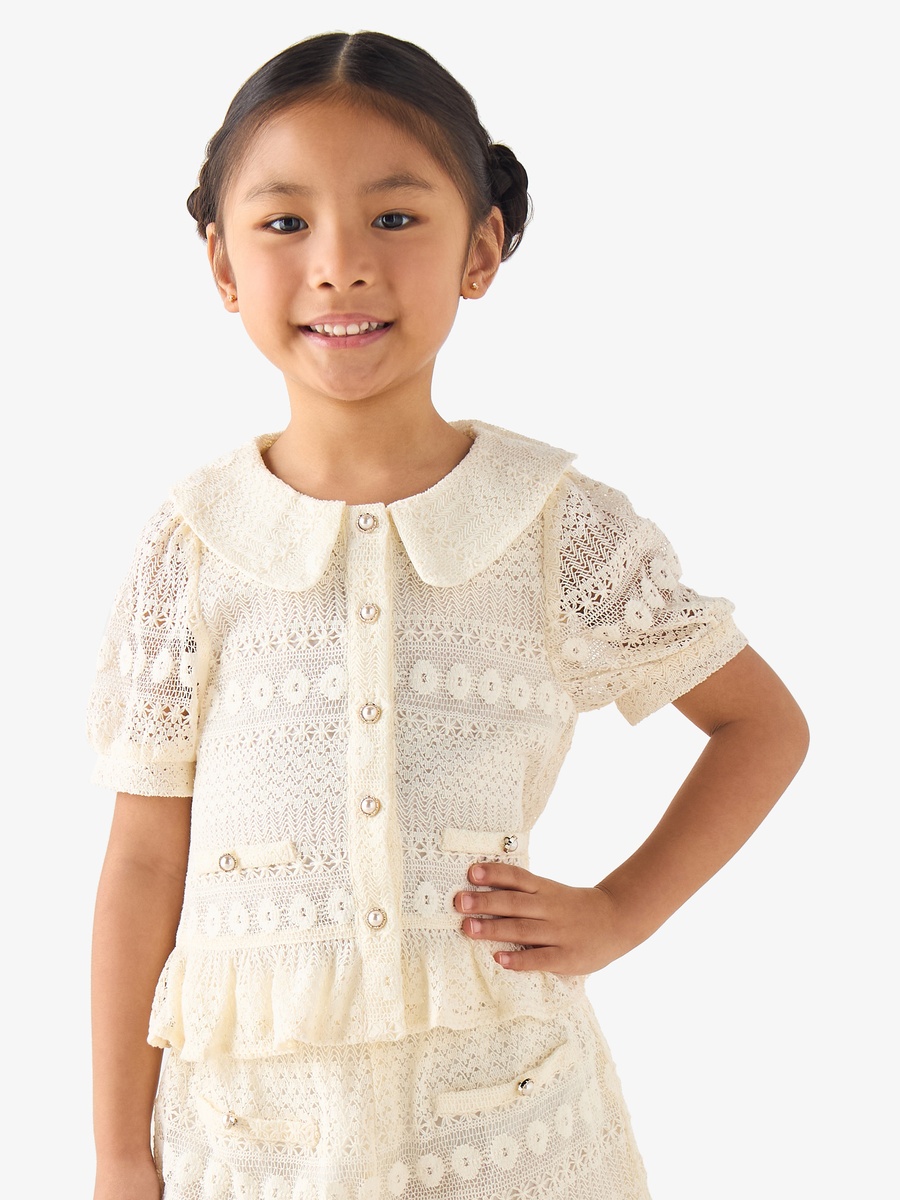 Sailor Collar Short Sleeves Peplum Top with Lace