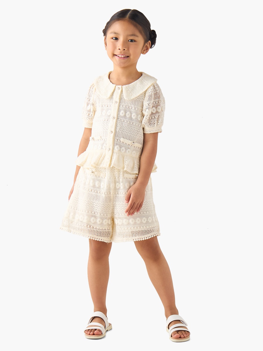 Sailor Collar Short Sleeves Peplum Top with Lace