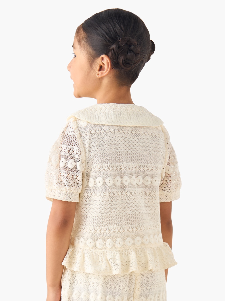 Sailor Collar Short Sleeves Peplum Top with Lace