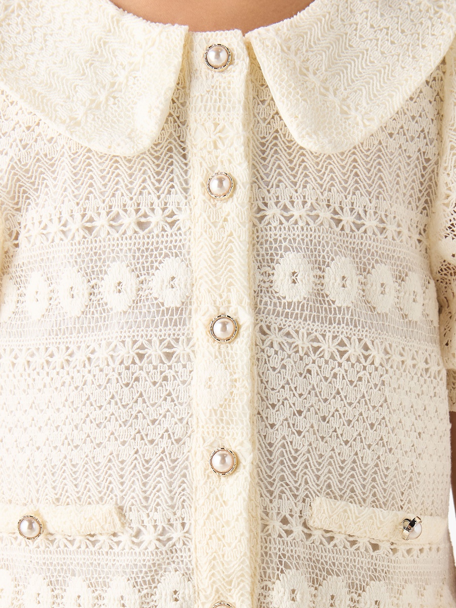 Sailor Collar Short Sleeves Peplum Top with Lace