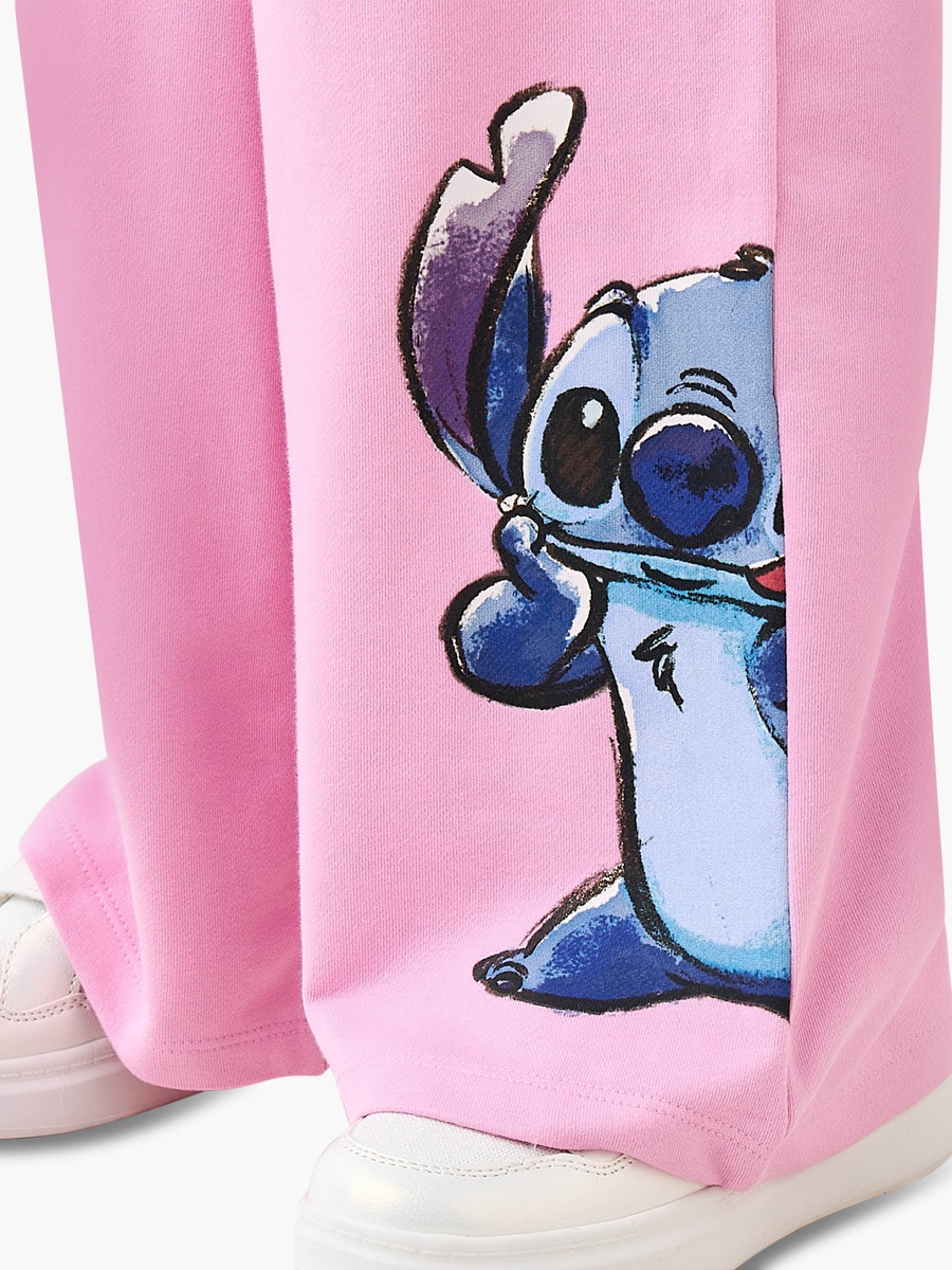 Drawstring Waist Track Pants with Stitch Glitter Print