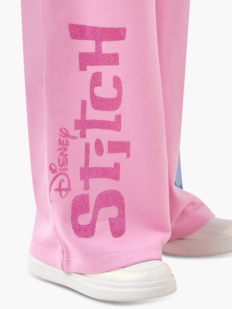 Drawstring Waist Track Pants with Stitch Glitter Print